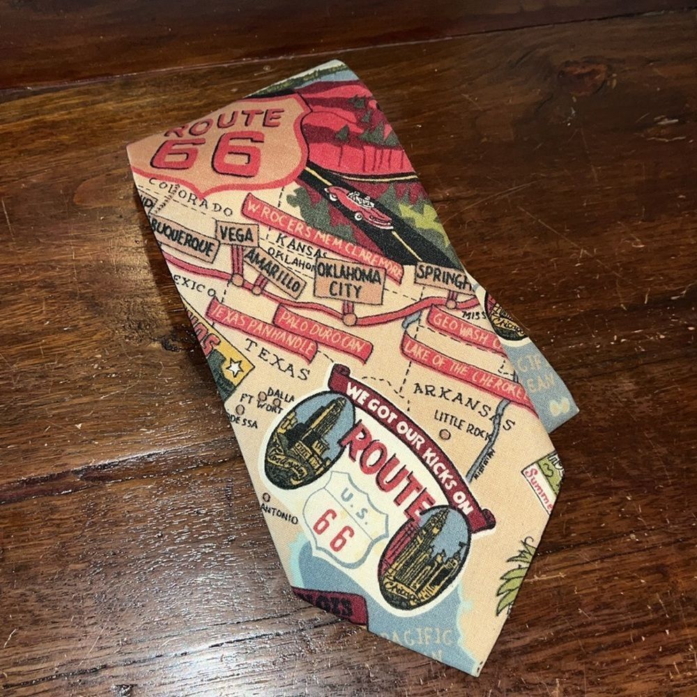 Route 66 Collector driving road trip print Cotton Neck tie made in USA